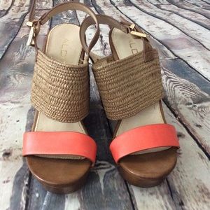 Aldo tan/coral wedges size 8.5
